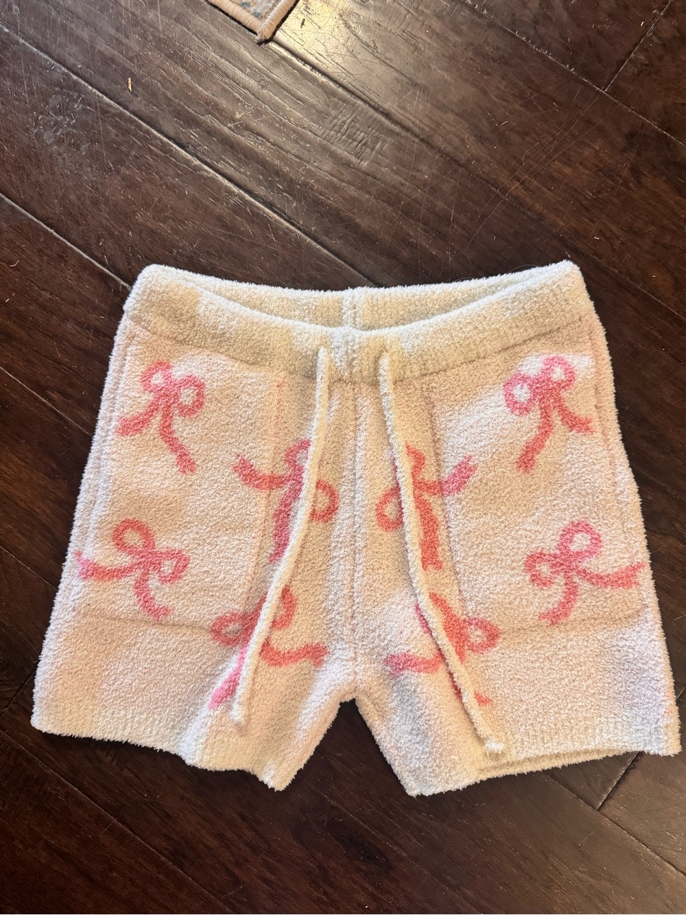 Altar'd State Cream Cozy Shorts with Pink Bow Pattern